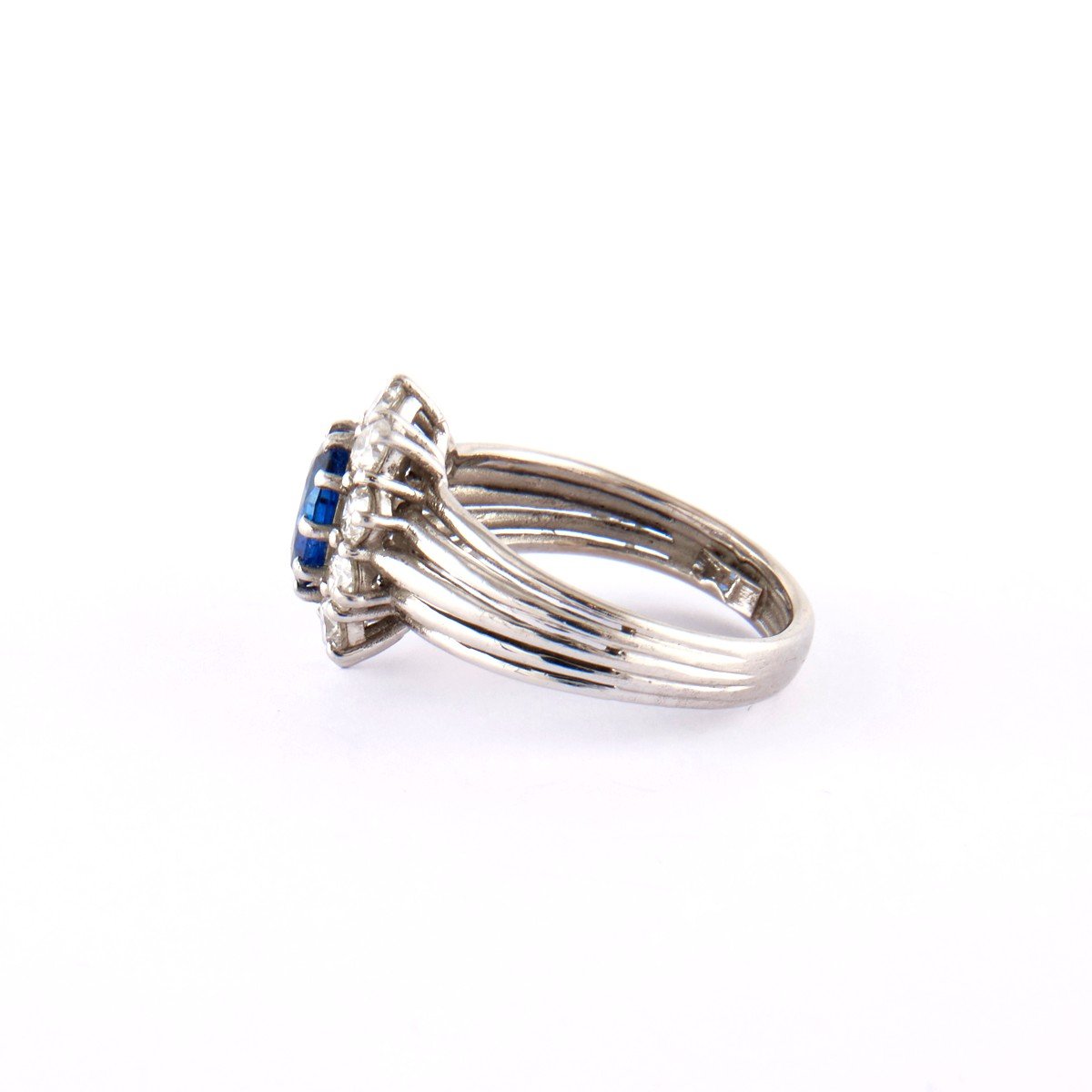 Bague Marguerite Platine Saphir Ceylan Intense Blue Diamants (Certificat)-photo-2