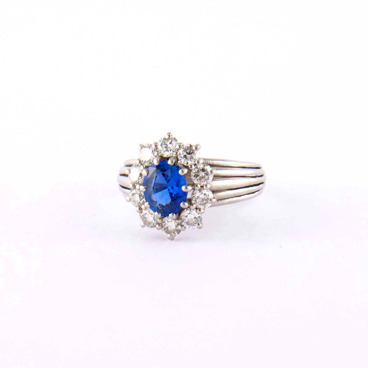 Bague Marguerite Platine Saphir Ceylan Intense Blue Diamants (Certificat)