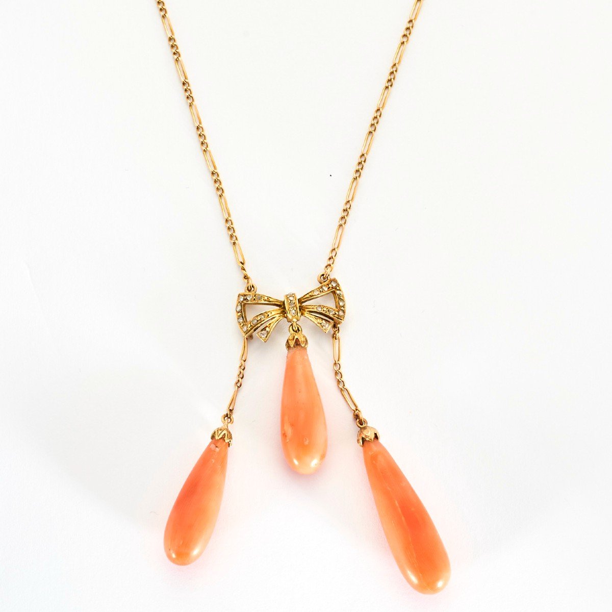 Coral Diamond Rose Gold Negligee Necklace-photo-2