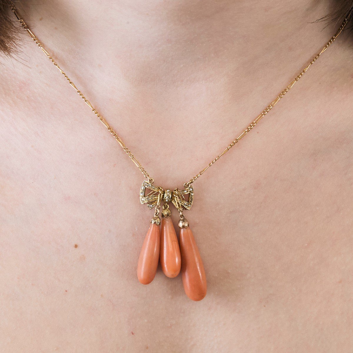 Coral Diamond Rose Gold Negligee Necklace-photo-1