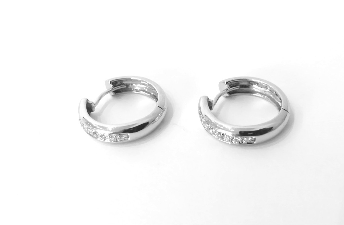 White Gold Diamond Hoop Earrings-photo-3