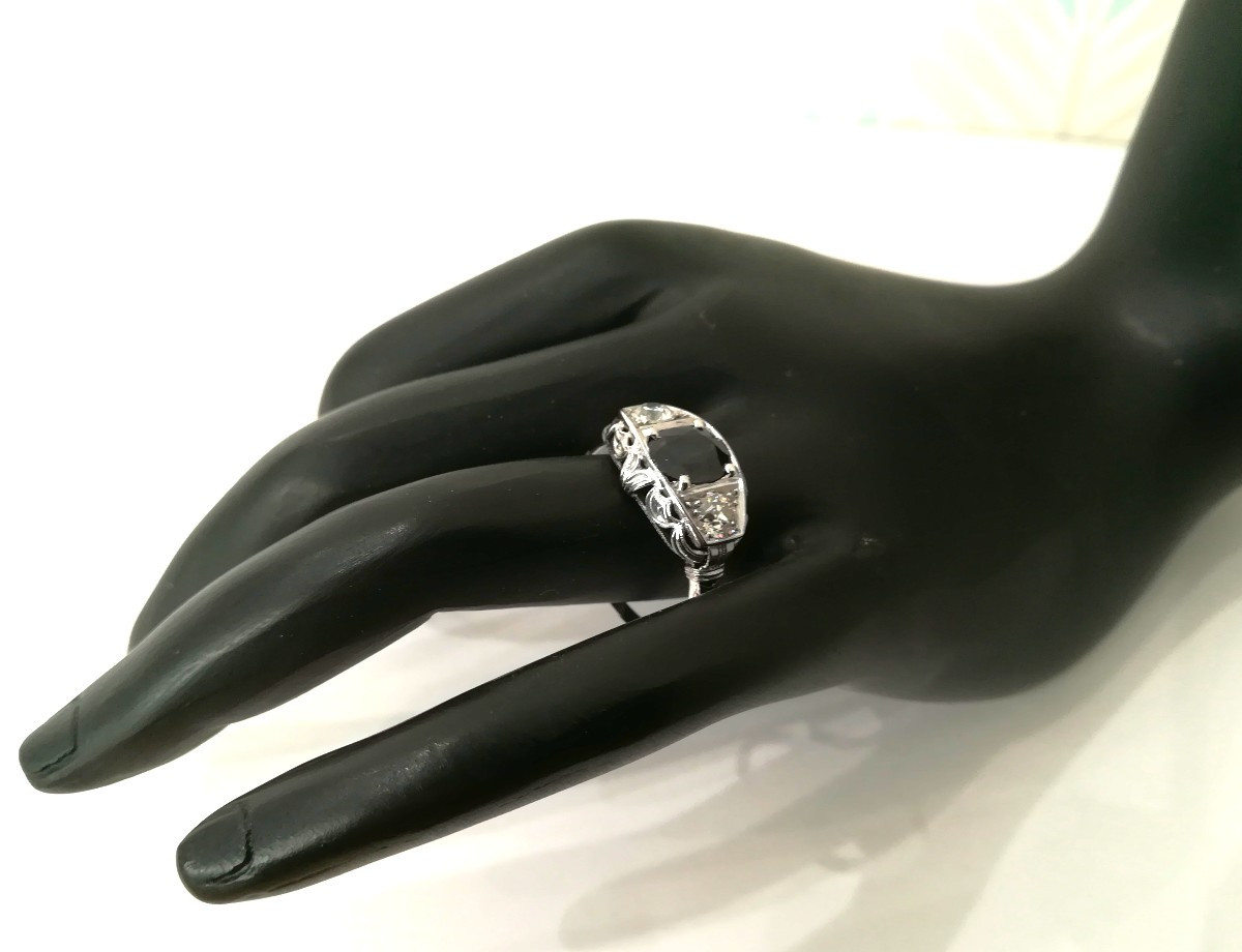 Bague Art Déco Saphir Diamants-photo-2