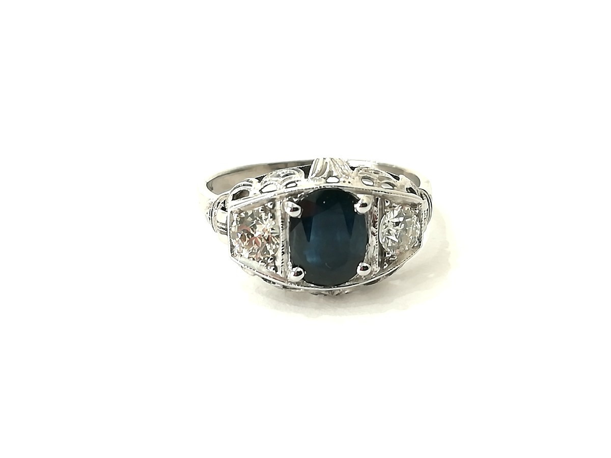 Bague Art Déco Saphir Diamants
