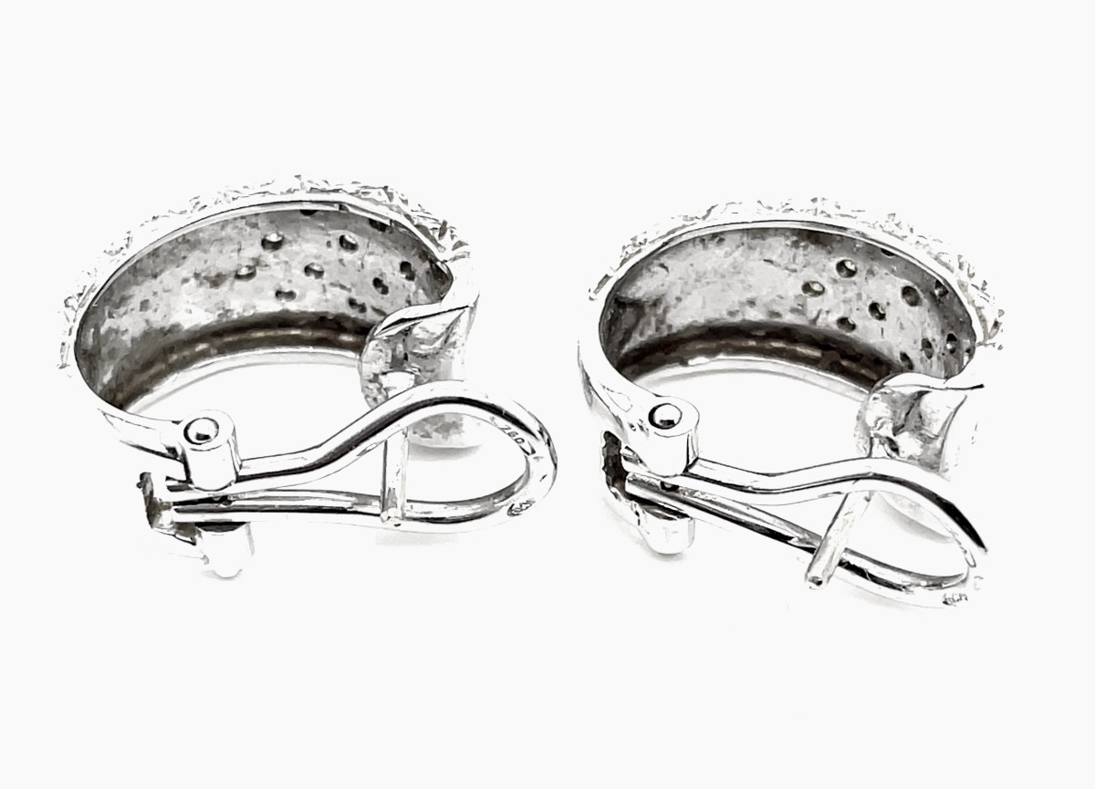 Pair Of White Gold Diamond Half Hoop Earrings-photo-2