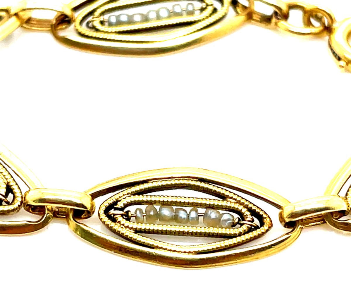 Bracelet Ancien Filigrane Or Perles Fines-photo-2