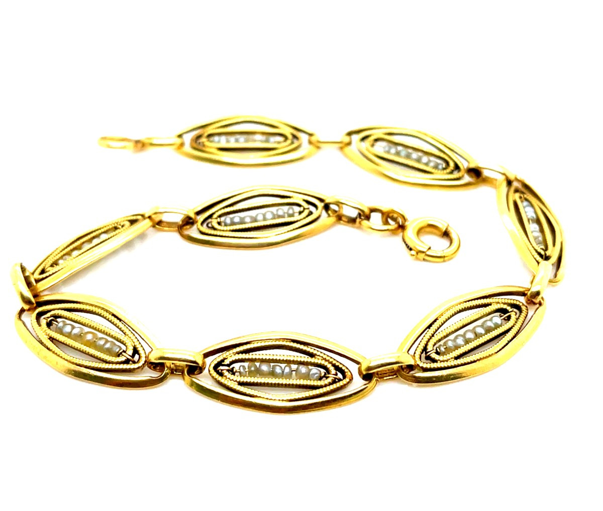 Bracelet Ancien Filigrane Or Perles Fines