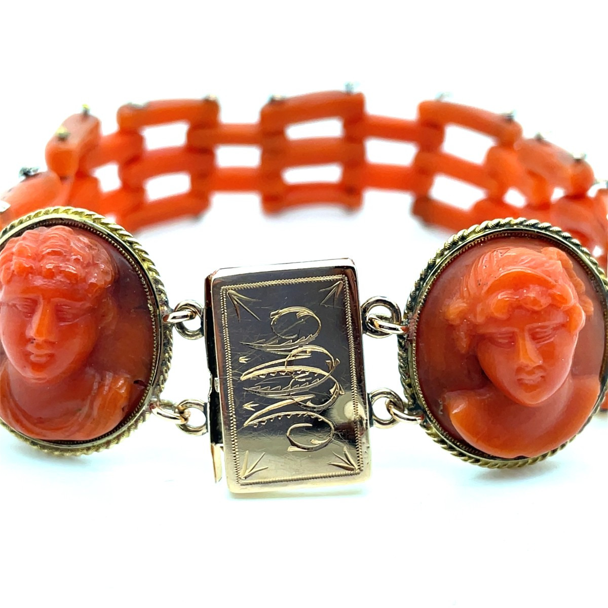 2 Coral Cameo Bracelet 19th Century-photo-4