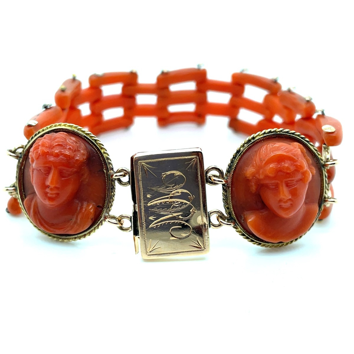 2 Coral Cameo Bracelet 19th Century-photo-1
