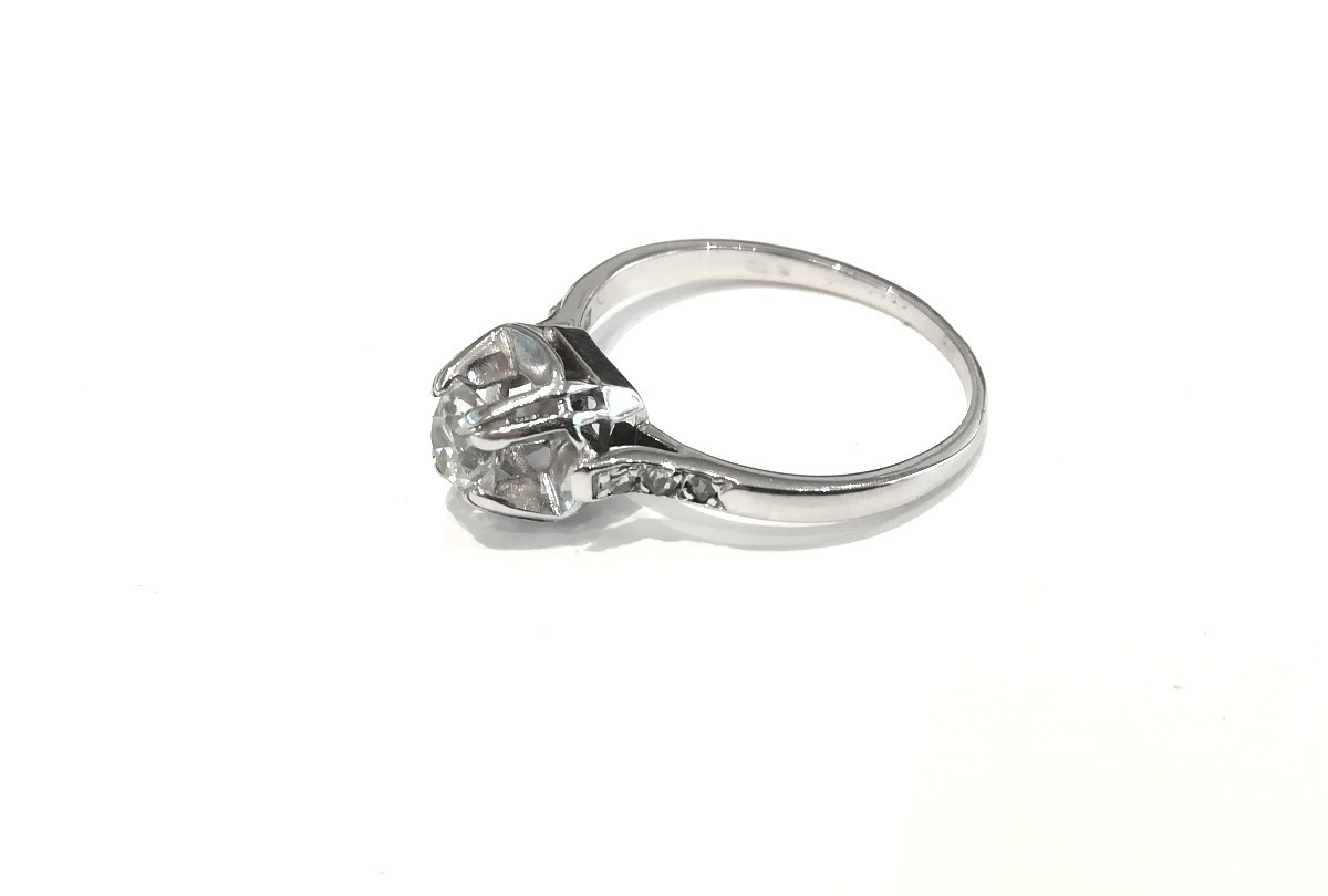 Solitaire ancien Diamant Platine-photo-2