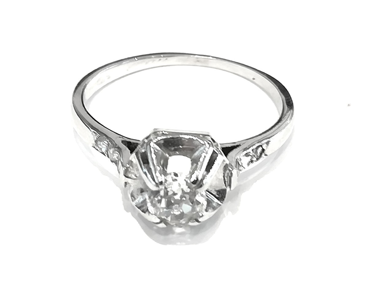 Solitaire ancien Diamant Platine-photo-4