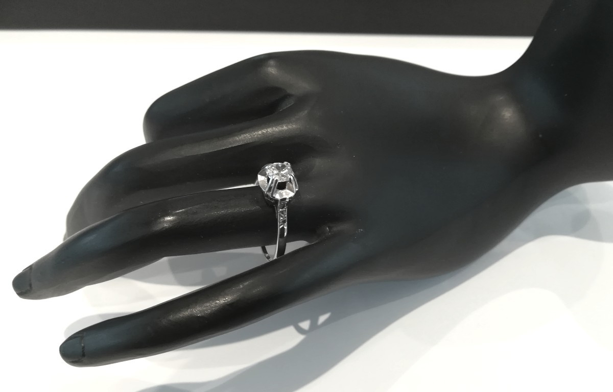 Solitaire ancien Diamant Platine-photo-1
