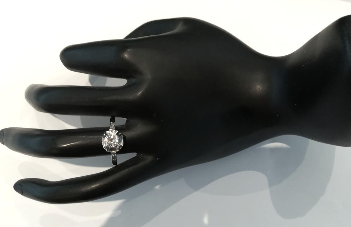 Solitaire ancien Diamant Platine-photo-2