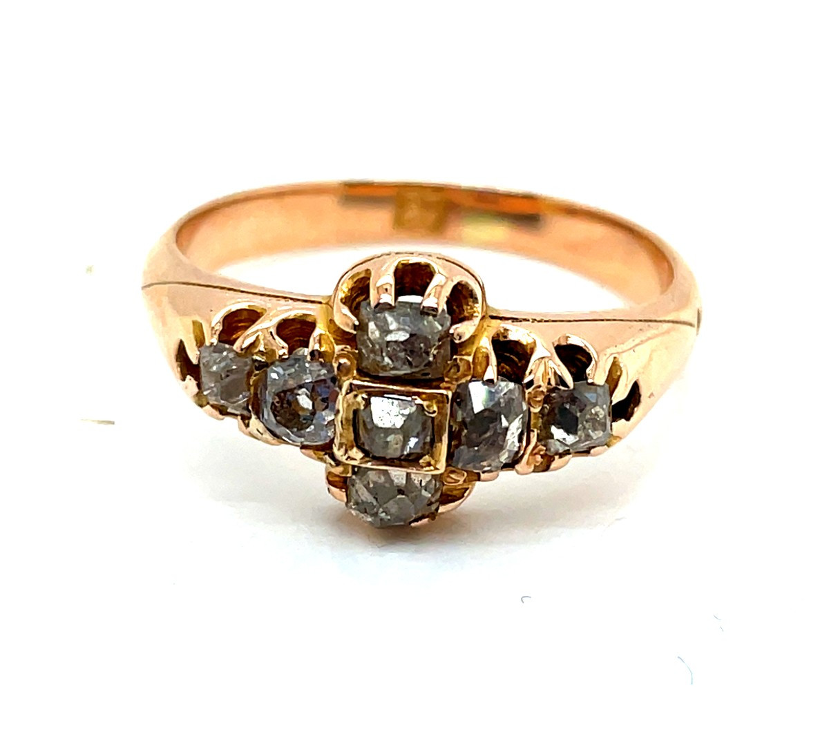 Bague Ancienne Or Rose Diamants Bruns-photo-2