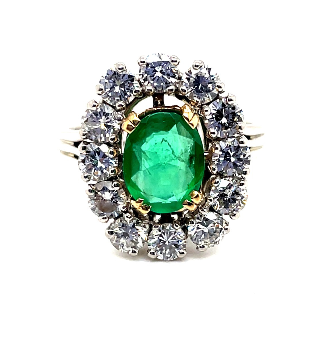 Marguerite Emerald Diamond Ring In White Gold And Platinum