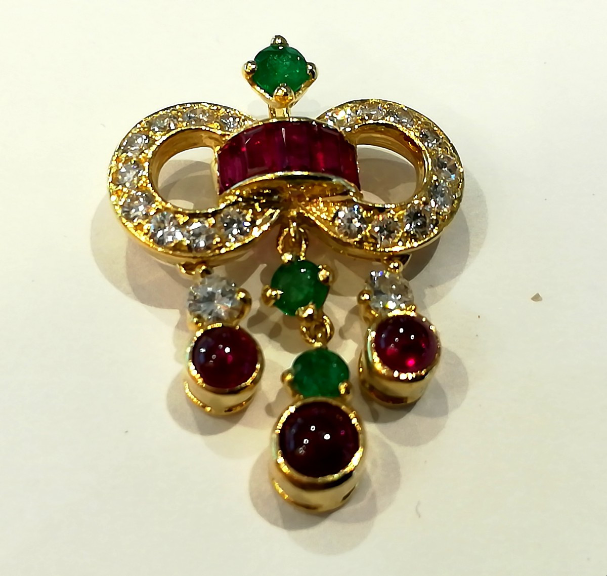 Ruby, Emerald, And Diamond Pendant