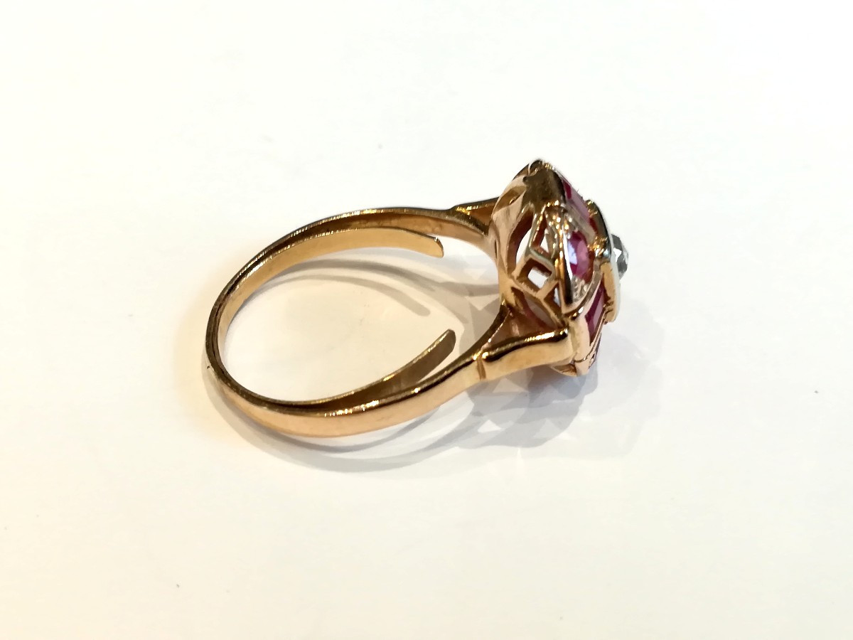 Antique Two-tone Gold Diamond Ring-photo-2