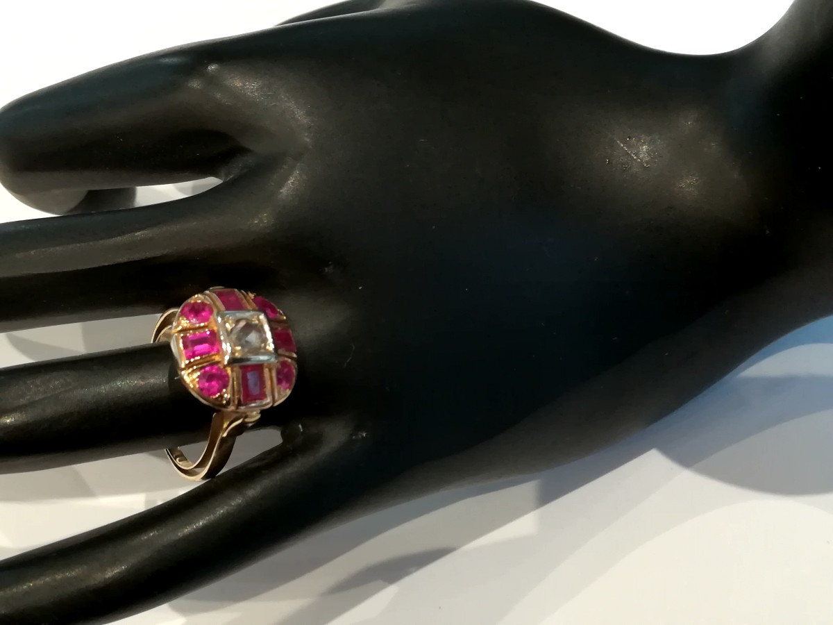 Antique Two-tone Gold Diamond Ring-photo-4