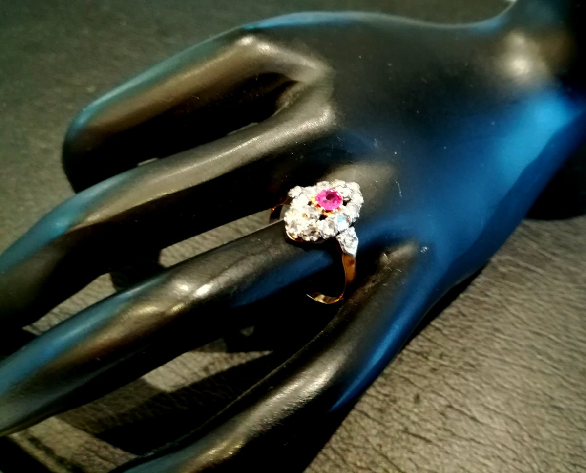 Antique Marquise Ring With Ruby And Diamonds-photo-4