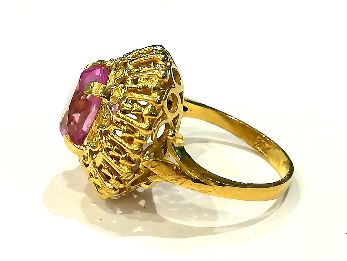 Vintage Yellow Gold Ring With Rose Stone-photo-2