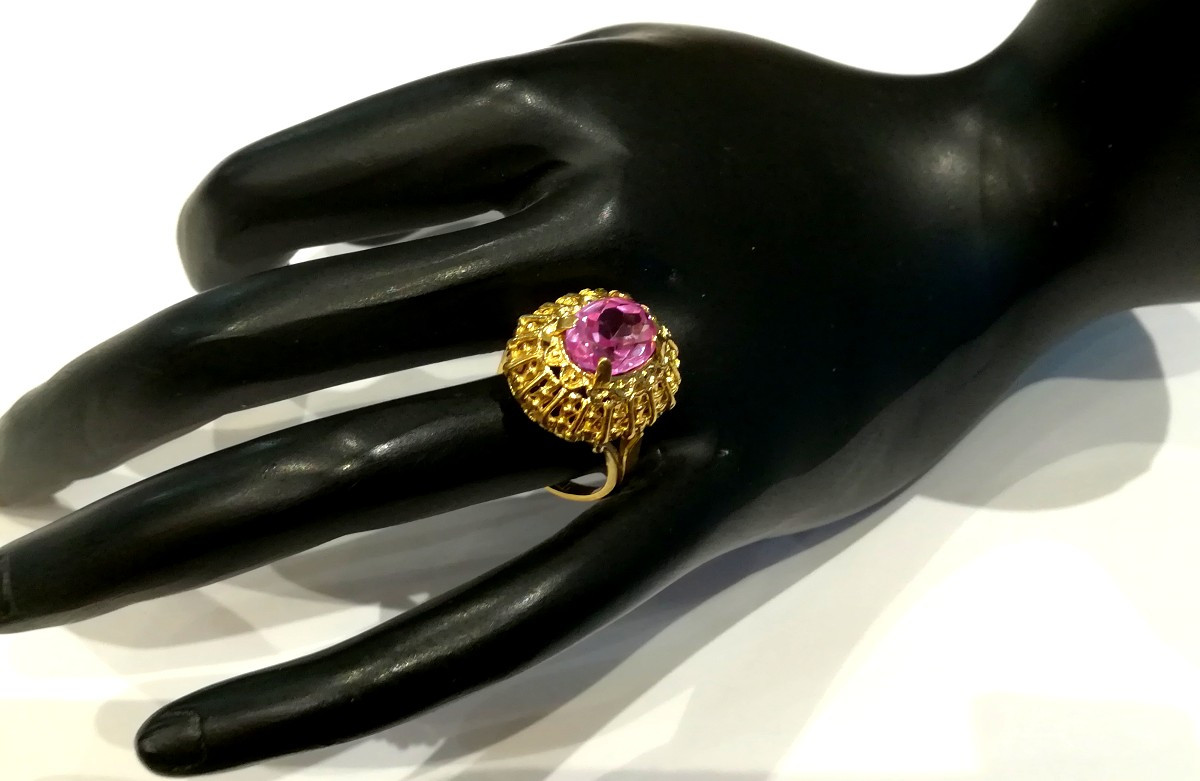 Vintage Yellow Gold Ring With Rose Stone-photo-4