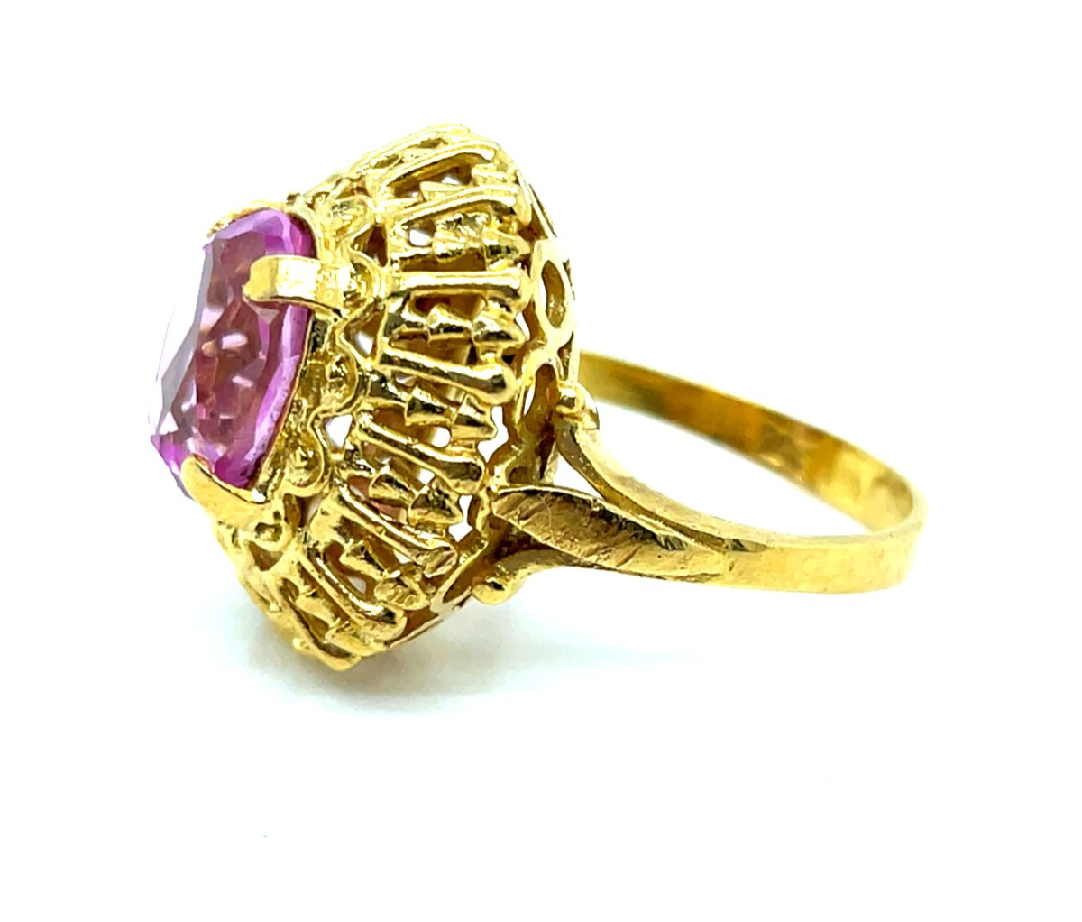 Bague Vintage Or Jaune Pierre Rose-photo-2