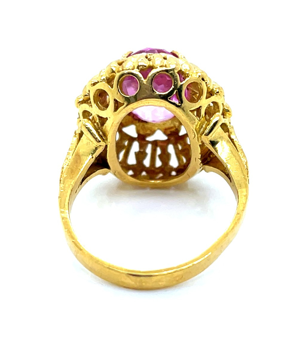 Bague Vintage Or Jaune Pierre Rose-photo-3