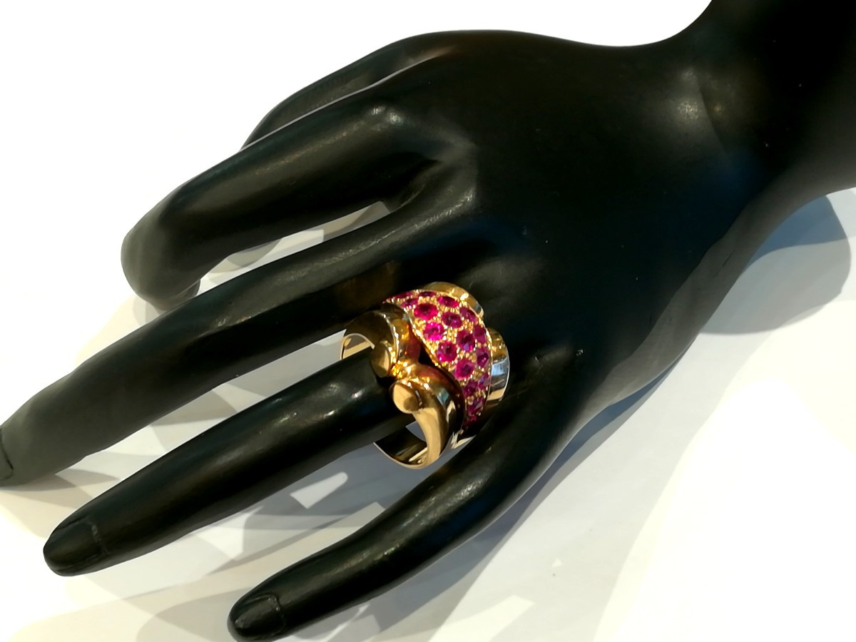 Bague Tank Or Rose Rubis-photo-4