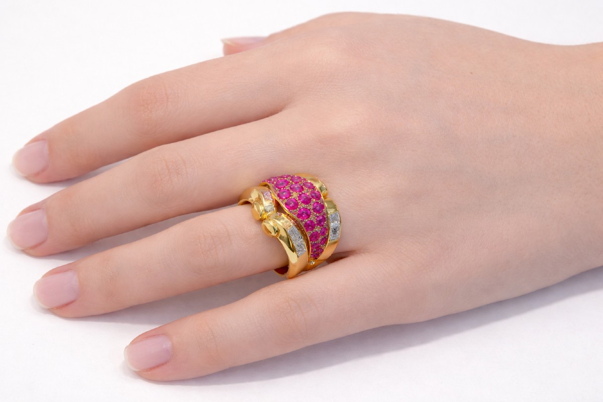 Bague Tank Or Rose Rubis-photo-1