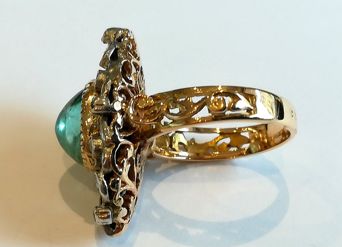 Emerald Ring, Gold And Silver, 19th Century-photo-2