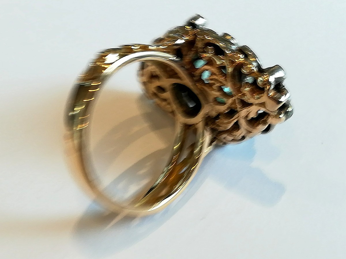 Emerald Ring, Gold And Silver, 19th Century-photo-3