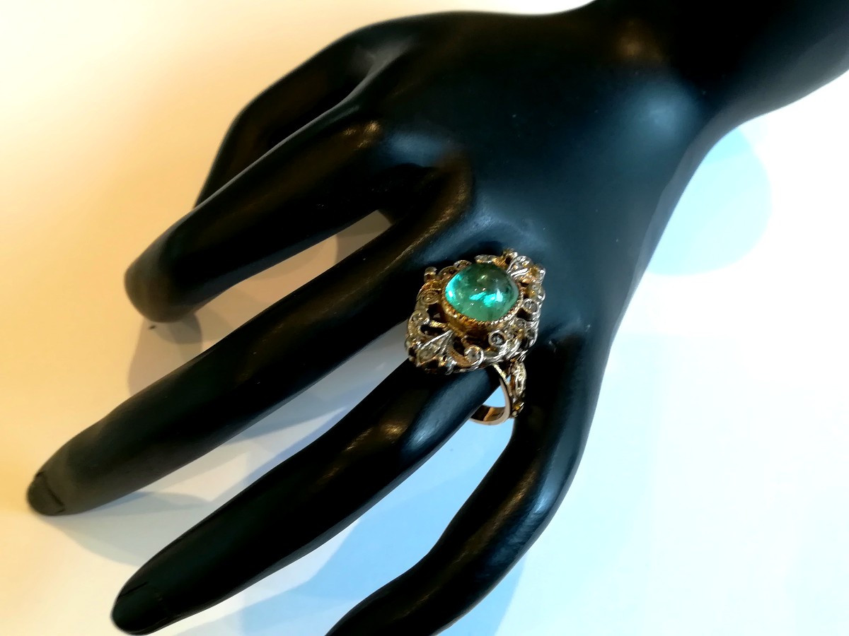 Emerald Ring, Gold And Silver, 19th Century-photo-4