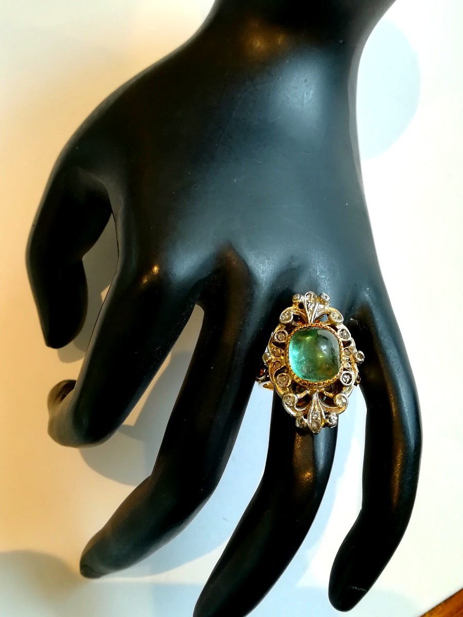 Emerald Ring, Gold And Silver, 19th Century-photo-1