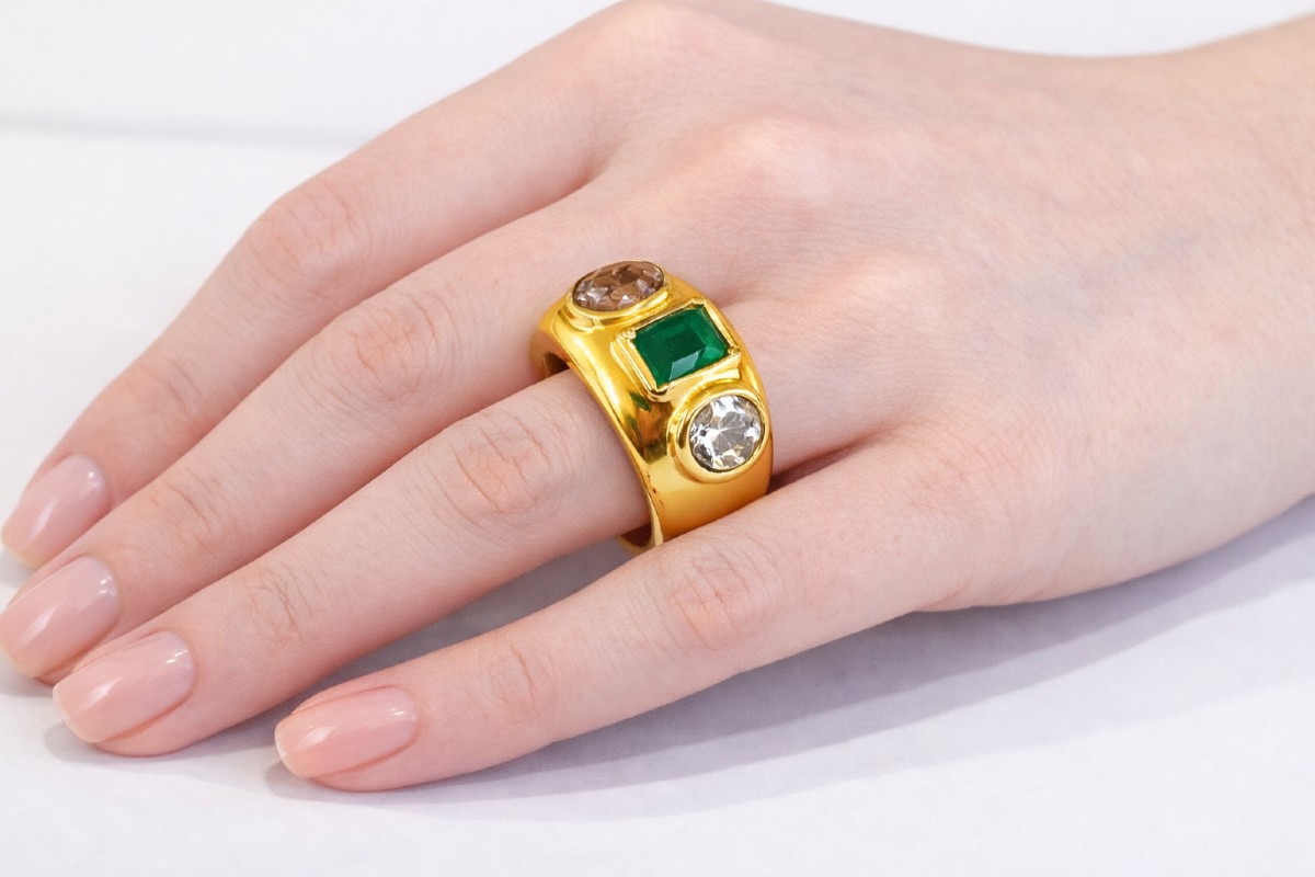 Emerald And Diamond Bangle Ring-photo-2