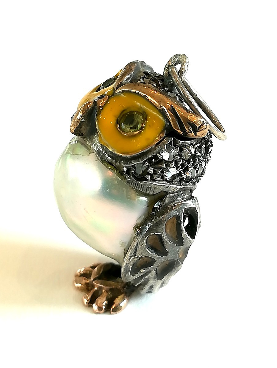 Pendentif Hibou Perle Baroque Argent-photo-2