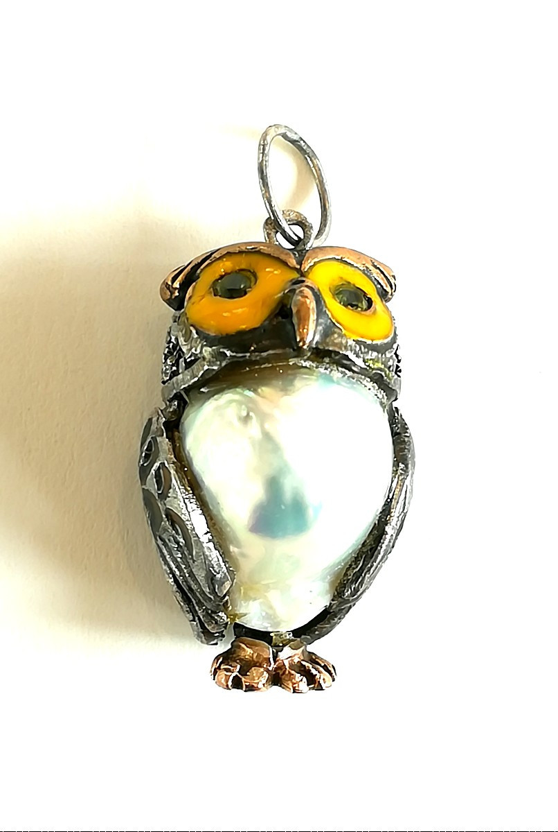 Pendentif Hibou Perle Baroque Argent-photo-4