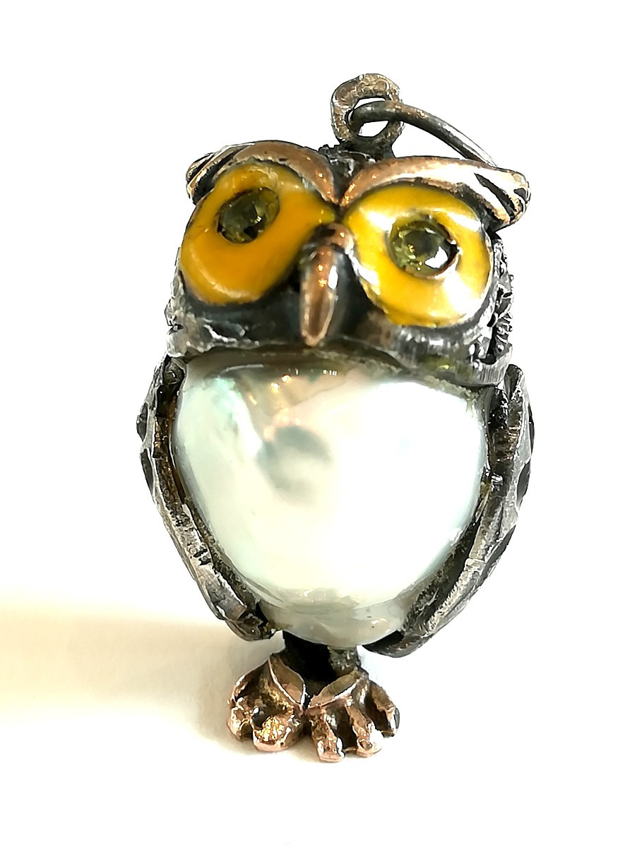 Pendentif Hibou Perle Baroque Argent