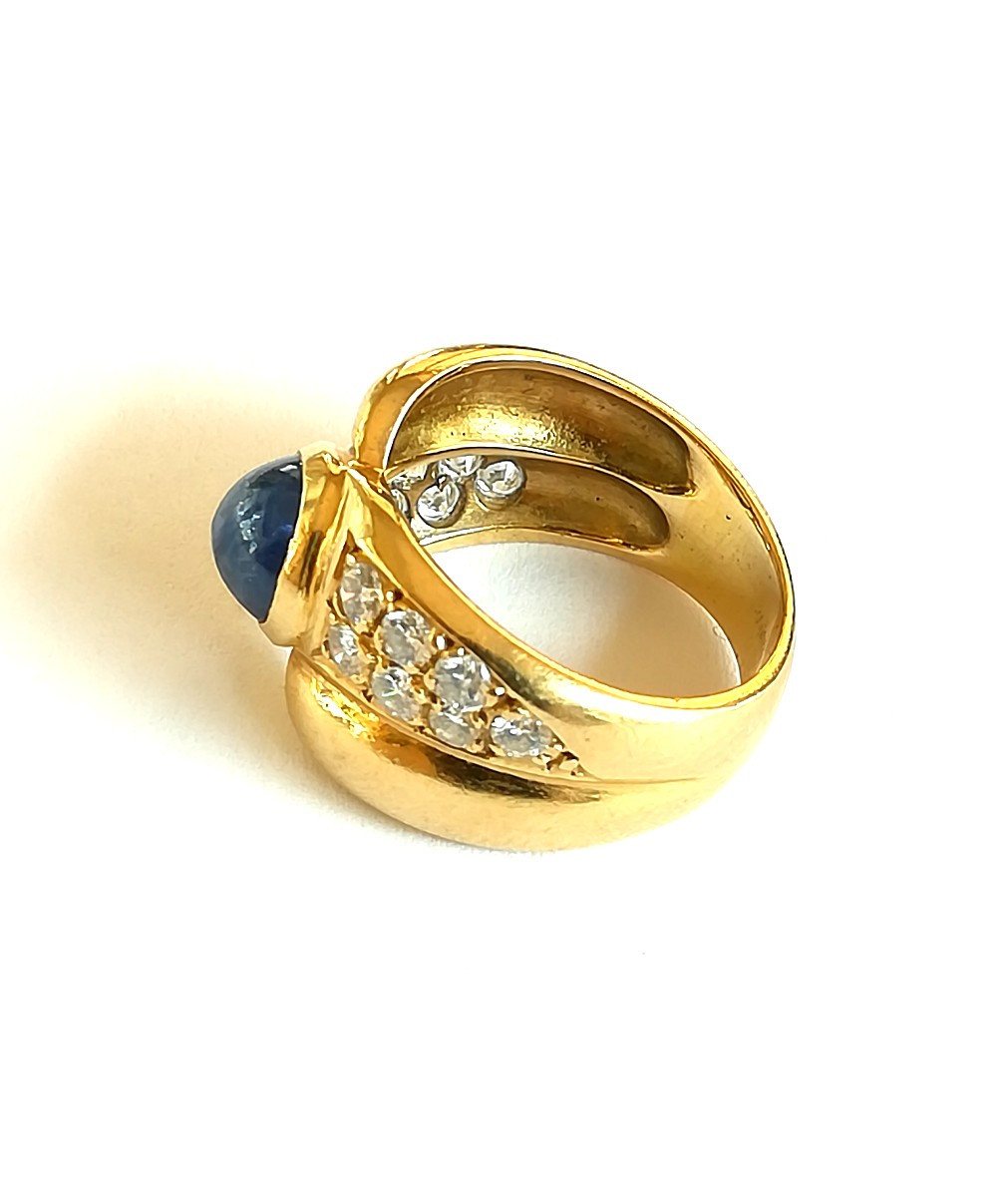 Bague Jonc Croisé Or Jaune Saphir Diamants-photo-2