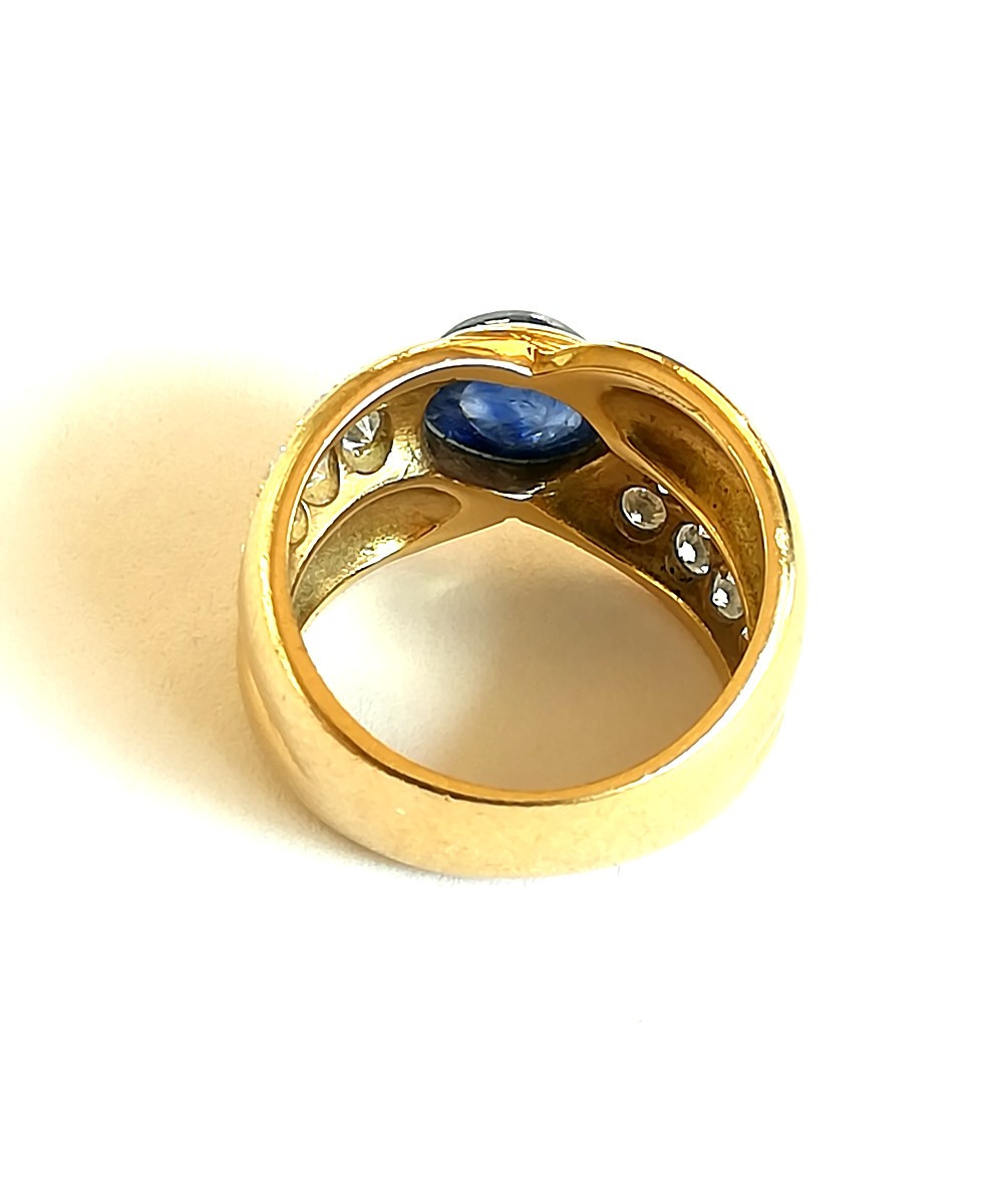 Bague Jonc Croisé Or Jaune Saphir Diamants-photo-3