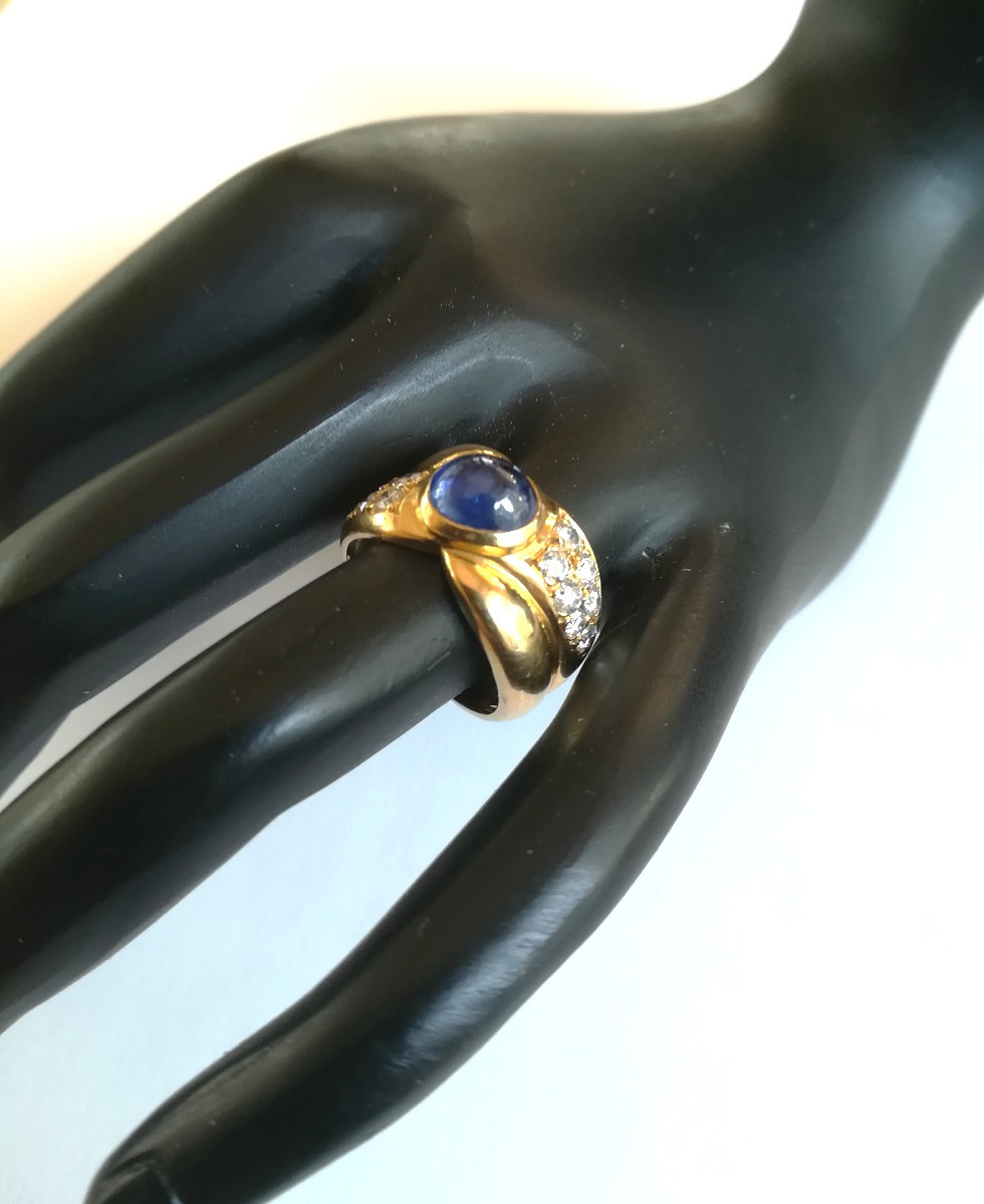 Bague Jonc Croisé Or Jaune Saphir Diamants-photo-1