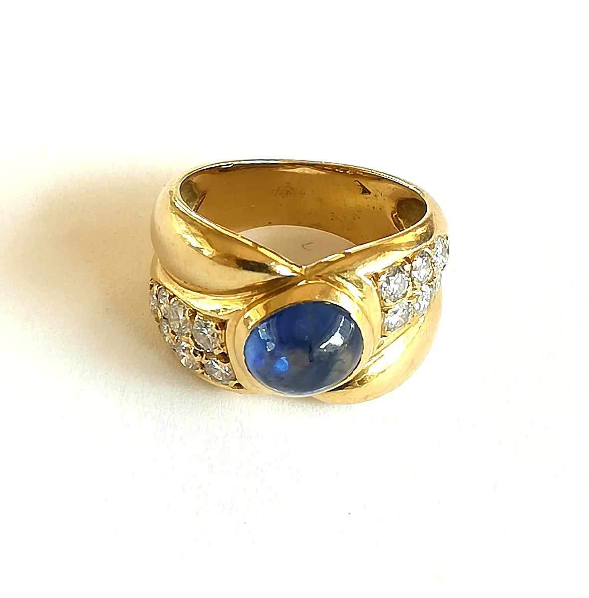 Bague Jonc Croisé Or Jaune Saphir Diamants