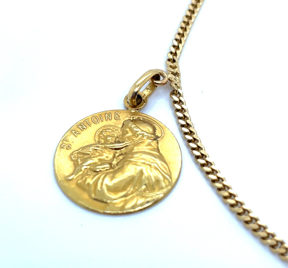 Yellow Gold Necklace 3 Religious Medals-photo-3