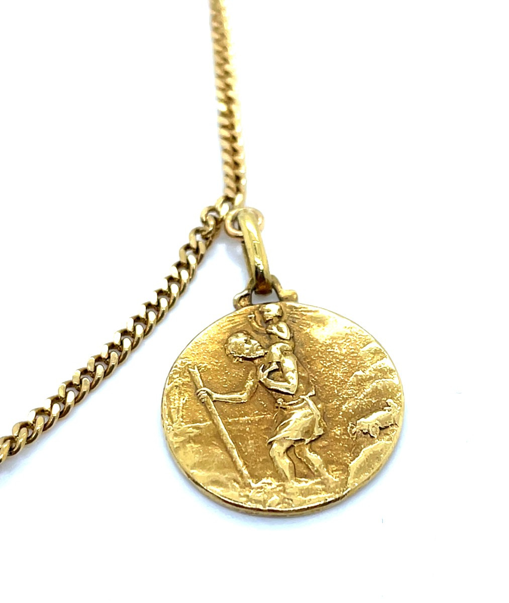 Yellow Gold Necklace 3 Religious Medals-photo-4