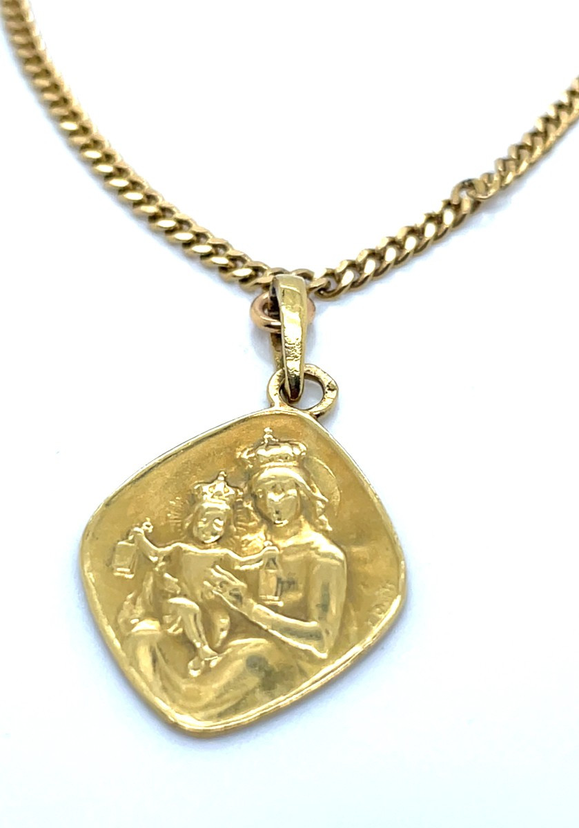 Yellow Gold Necklace 3 Religious Medals-photo-1