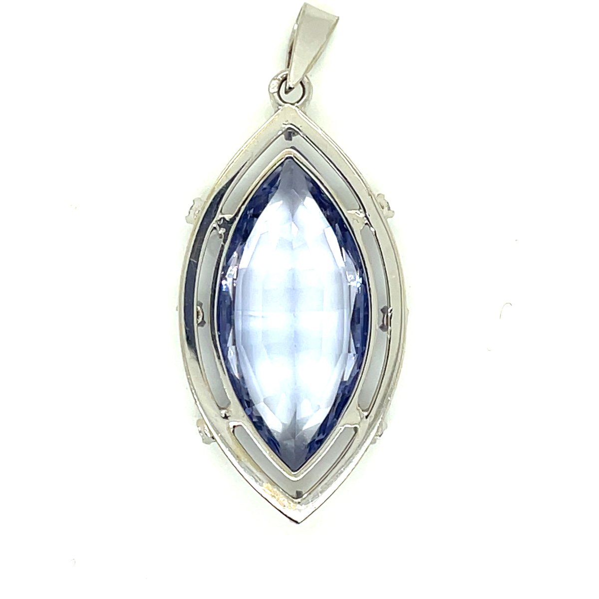 Pendentif Art Déco Or Blanc Diamants Saphir de Synthèse-photo-2