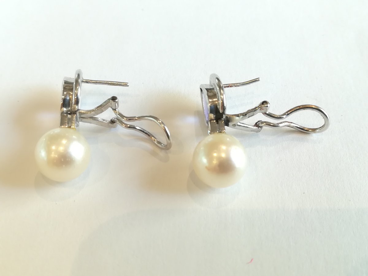 Parure Collier et Boucles d Oreille Perles Diamants Tanzanites-photo-4