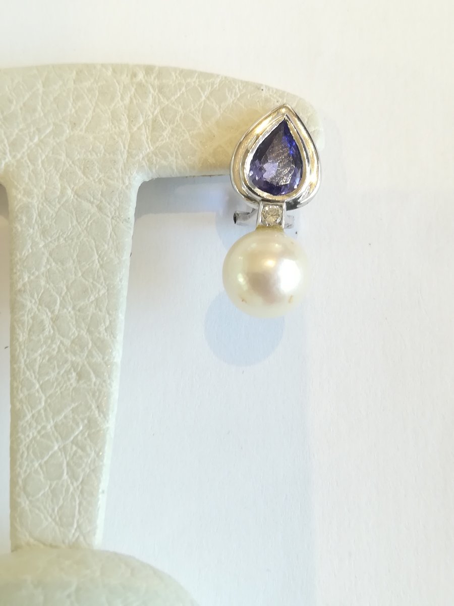 Parure Collier et Boucles d Oreille Perles Diamants Tanzanites-photo-7