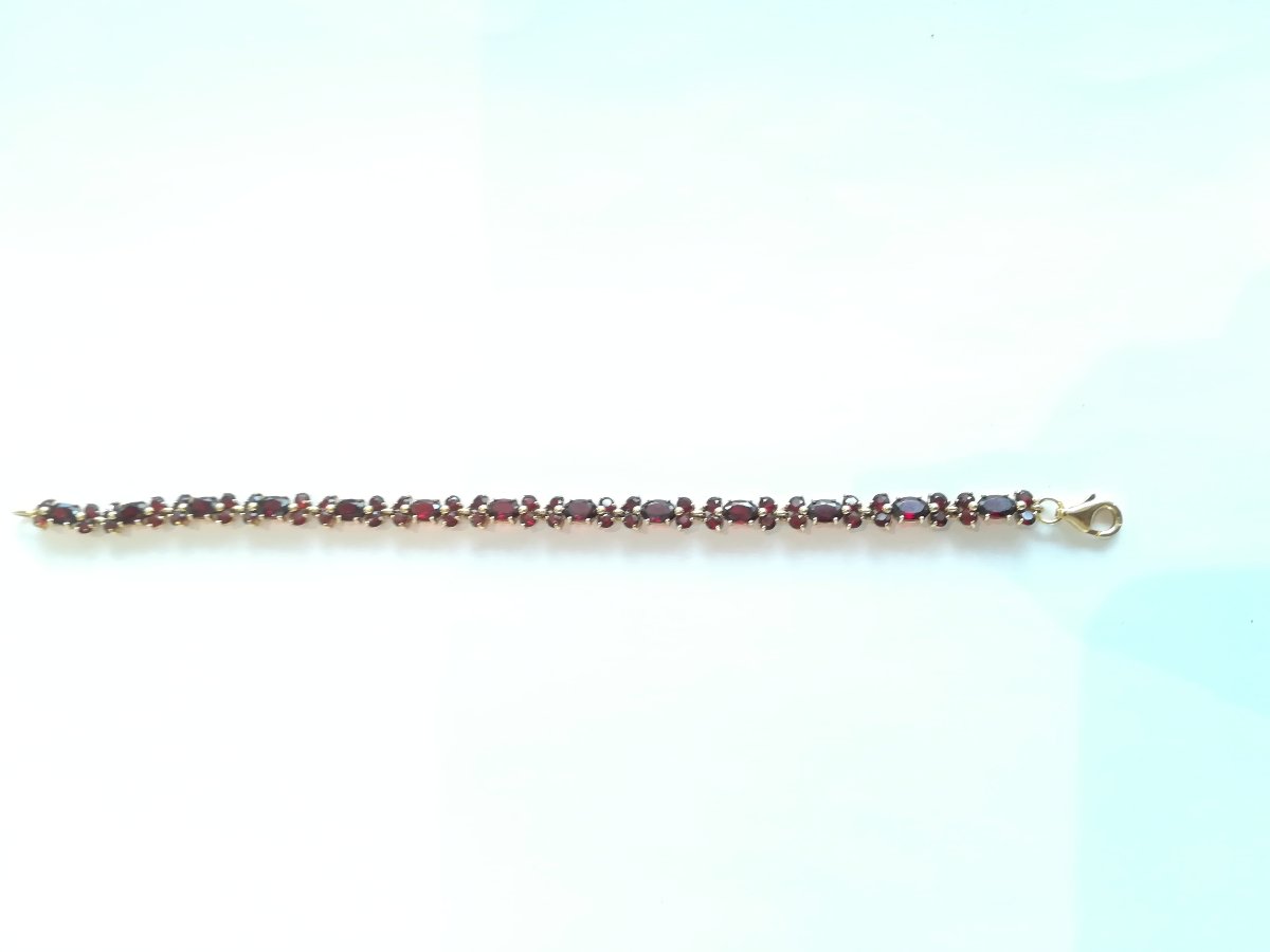 Yellow Gold Garnet Girandoles Bracelet And Earrings Set-photo-2