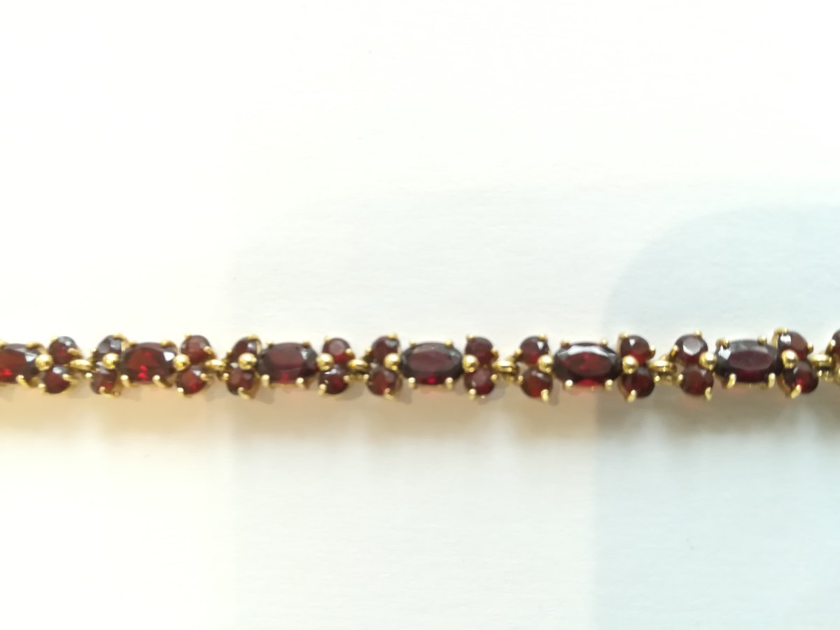 Yellow Gold Garnet Girandoles Bracelet And Earrings Set-photo-3