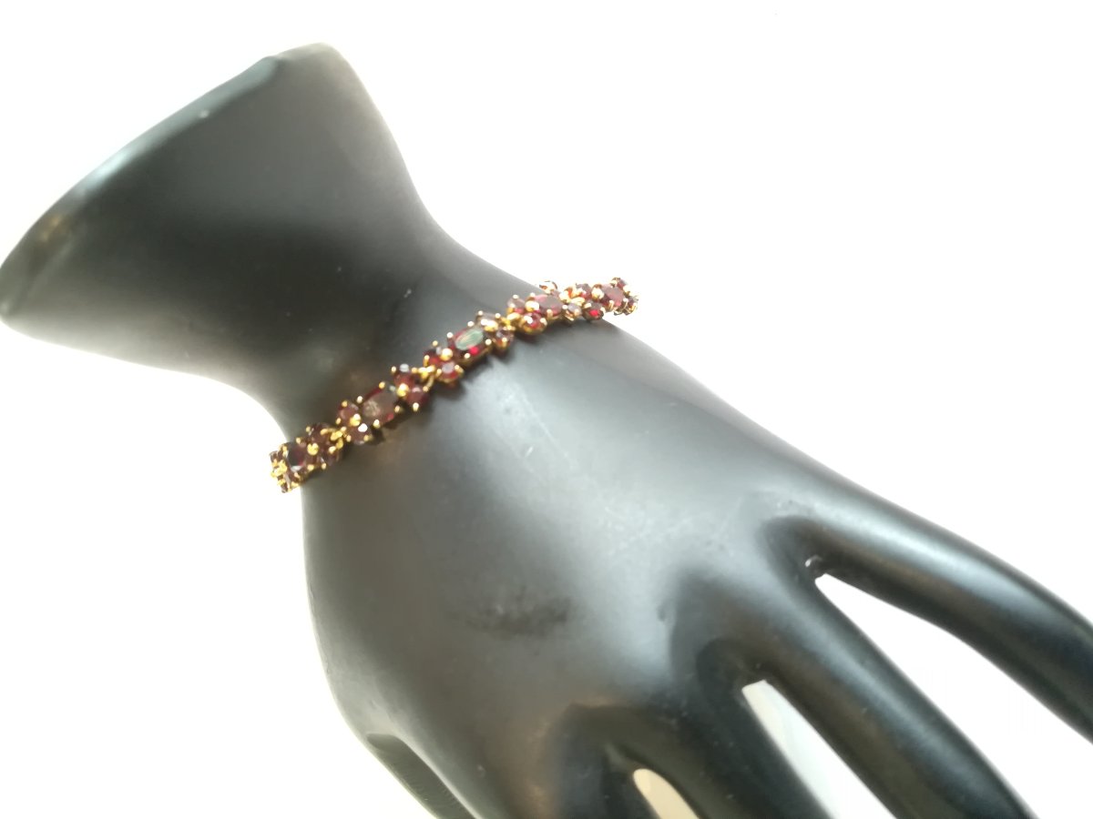 Yellow Gold Garnet Girandoles Bracelet And Earrings Set-photo-4