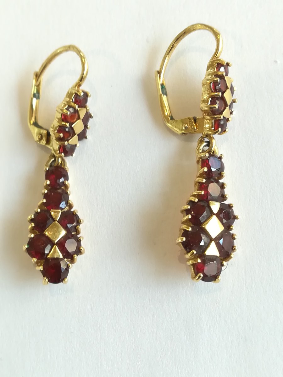 Yellow Gold Garnet Girandoles Bracelet And Earrings Set-photo-2